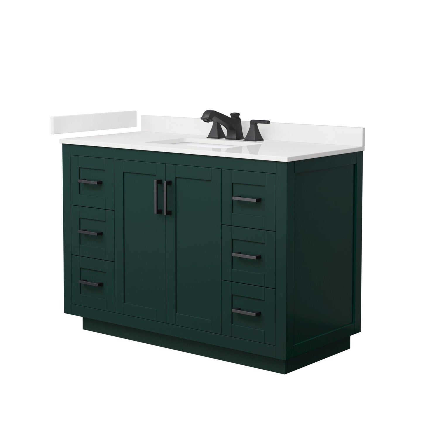 Wyndham Collection Miranda 48" Single Bathroom Vanity in Green, White Quartz Countertop, Undermount Square Sink (3-Hole), Matte Black Trim