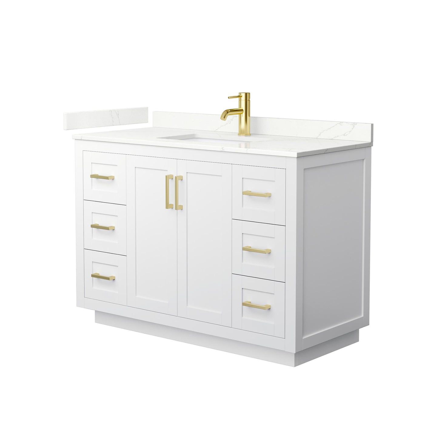 Wyndham Collection Miranda 48" Single Bathroom Vanity in White, Giotto Quartz Countertop, Undermount Square Sink (1-Hole), Brushed Gold Trim