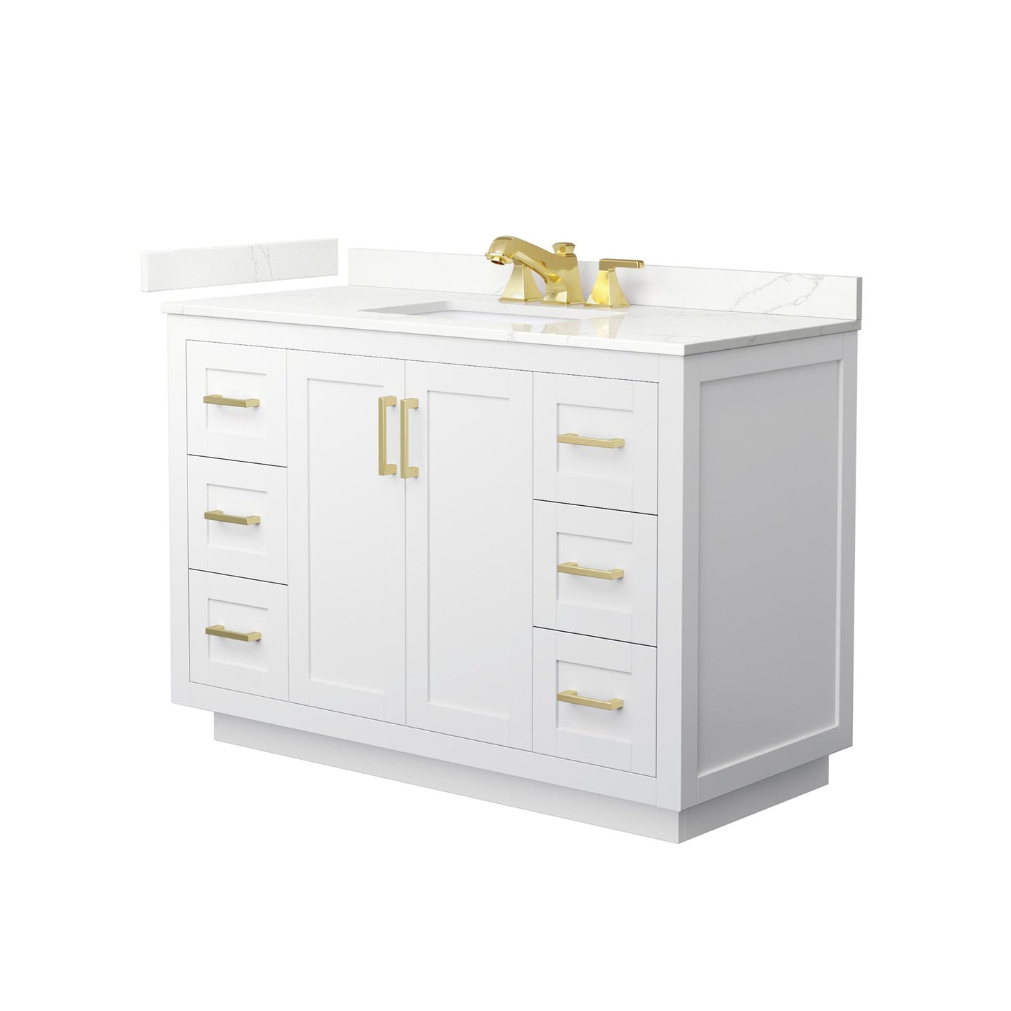 Wyndham Collection Miranda 48" Single Bathroom Vanity in White, Giotto Quartz Countertop, Undermount Square Sink (3-Hole), Brushed Gold Trim