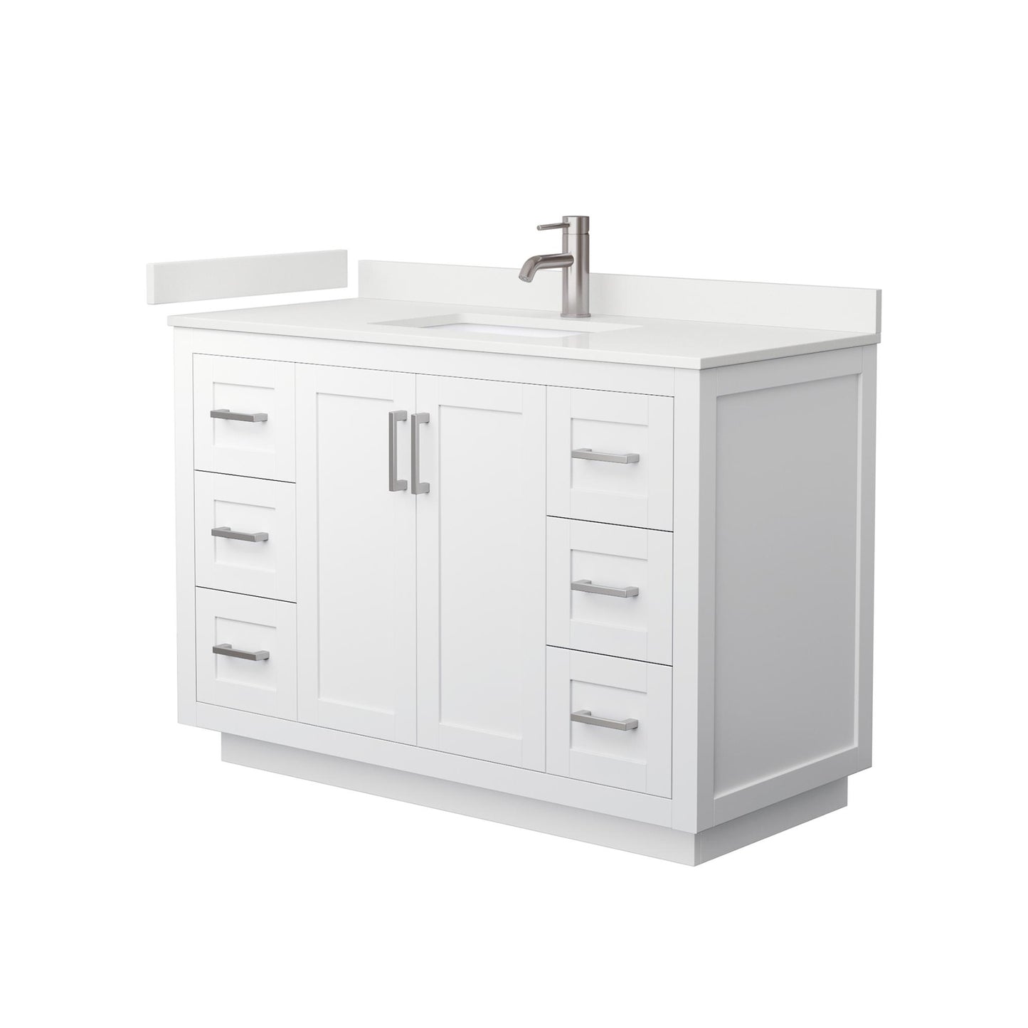 Wyndham Collection Miranda 48" Single Bathroom Vanity in White, White Quartz Countertop, Undermount Square Sink (1-Hole), Brushed Nickel Trim