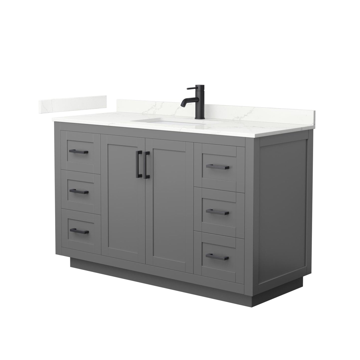 Wyndham Collection Miranda 54" Single Bathroom Vanity in Dark Gray, Giotto Quartz Countertop, Undermount Square Sink (1-Hole), Matte Black Trim
