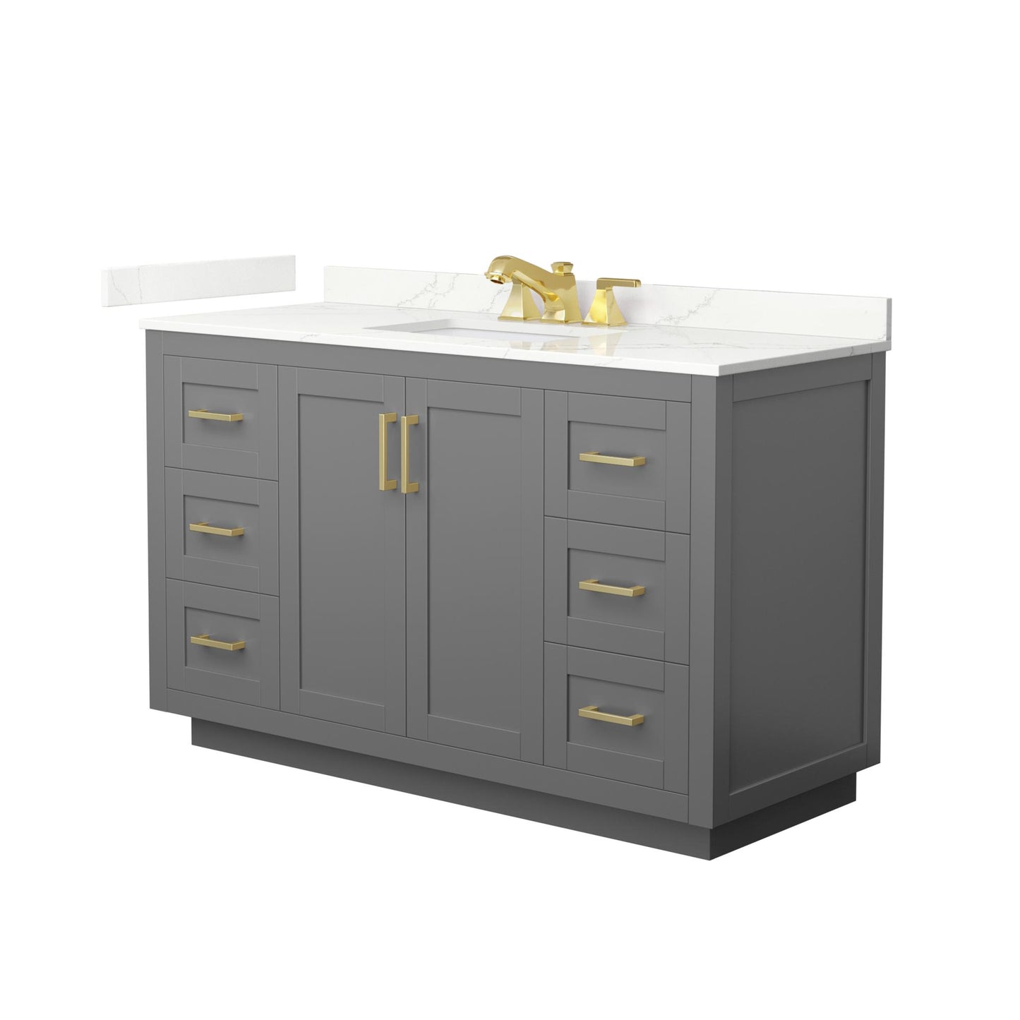 Wyndham Collection Miranda 54" Single Bathroom Vanity in Dark Gray, Giotto Quartz Countertop, Undermount Square Sink (3-Hole), Brushed Gold Trim