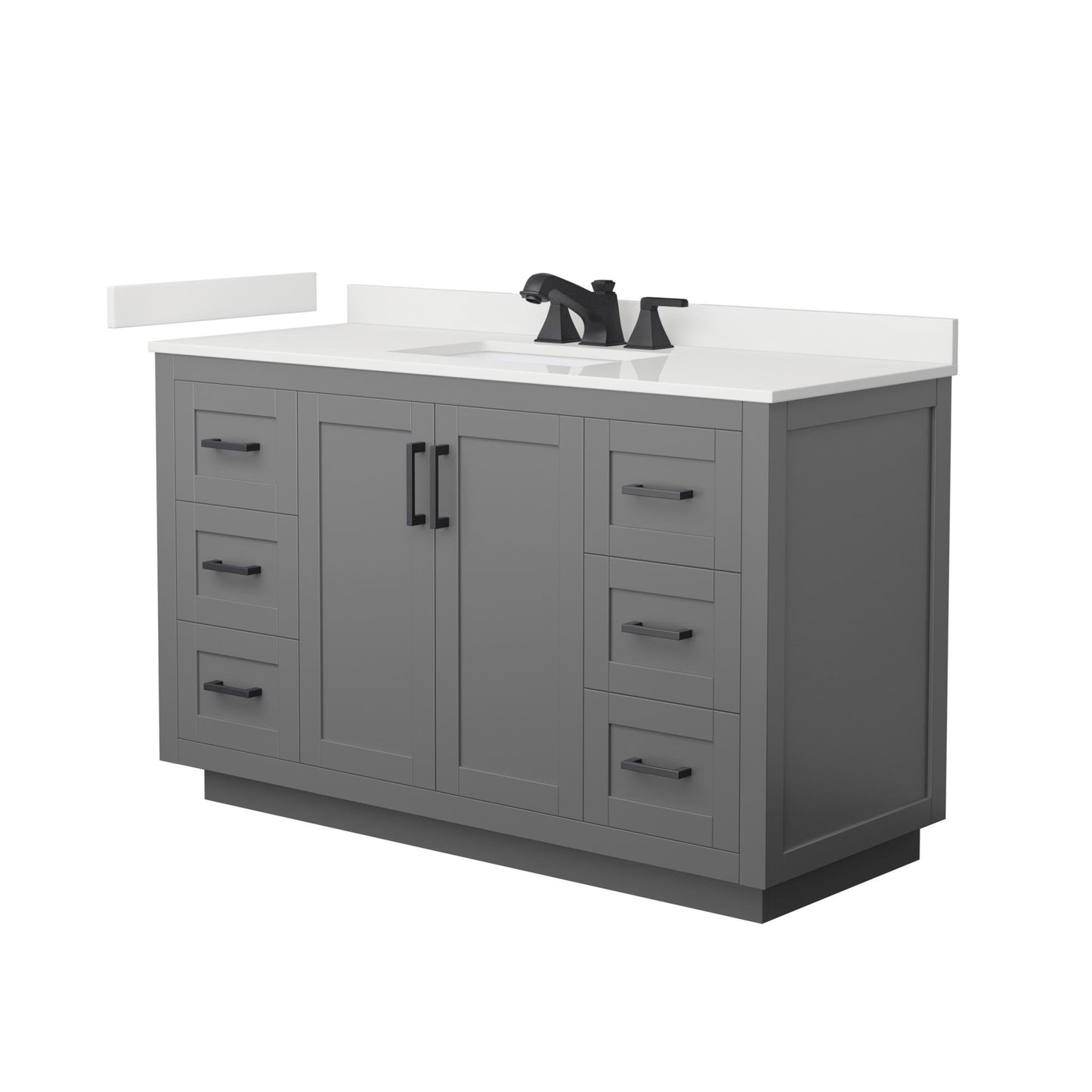 Wyndham Collection Miranda 54" Single Bathroom Vanity in Dark Gray, White Quartz Countertop, Undermount Square Sink (3-Hole), Matte Black Trim