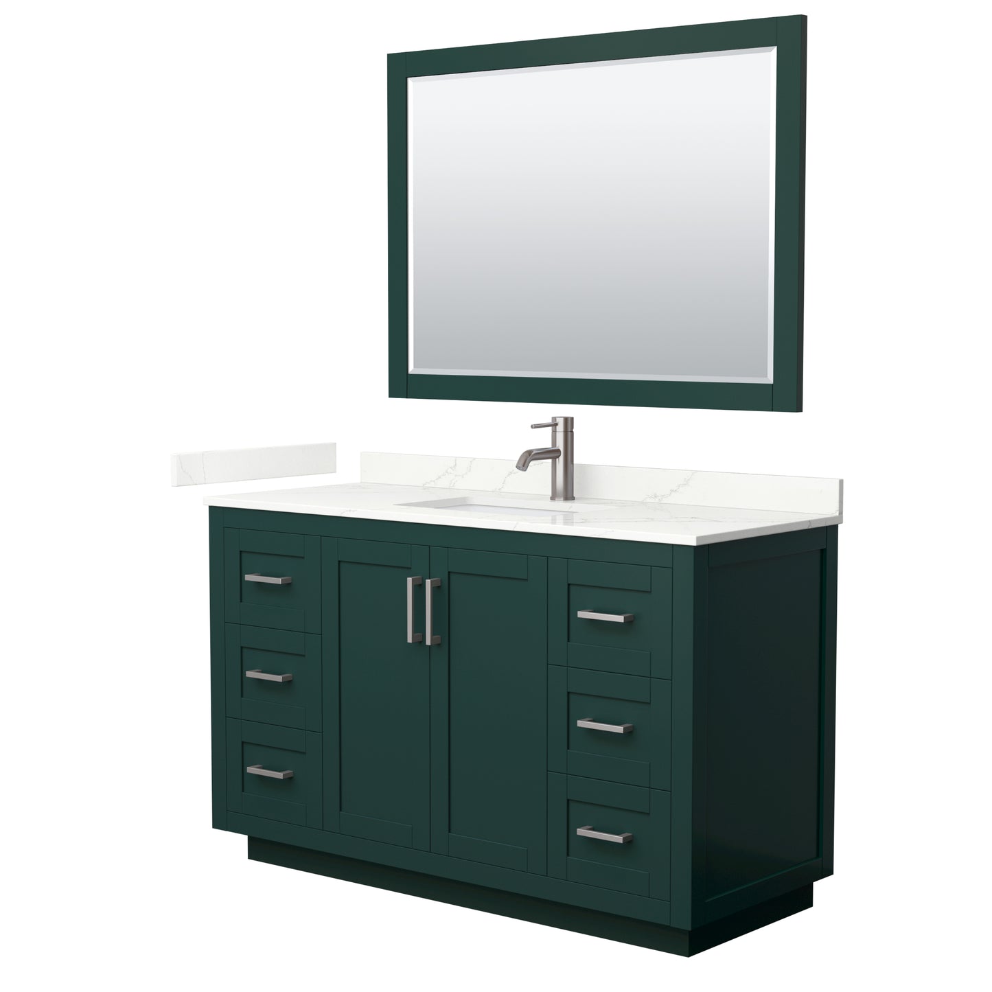 Wyndham Collection Miranda 54" Single Bathroom Vanity in Green, Giotto Quartz Countertop, Undermount Square Sink (1-Hole), Brushed Nickel Trim, 46" Mirror