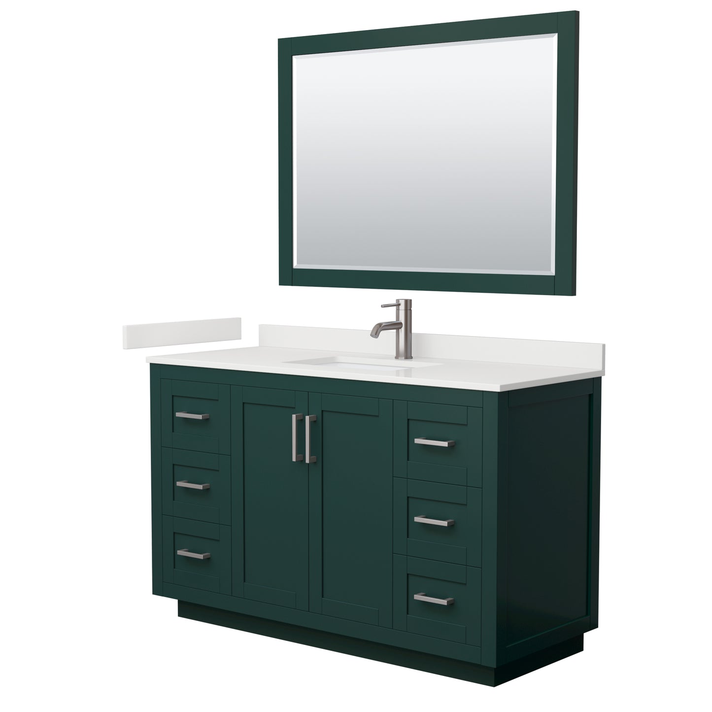 Wyndham Collection Miranda 54" Single Bathroom Vanity in Green, White Quartz Countertop, Undermount Square Sink (1-Hole), Brushed Nickel Trim, 46" Mirror