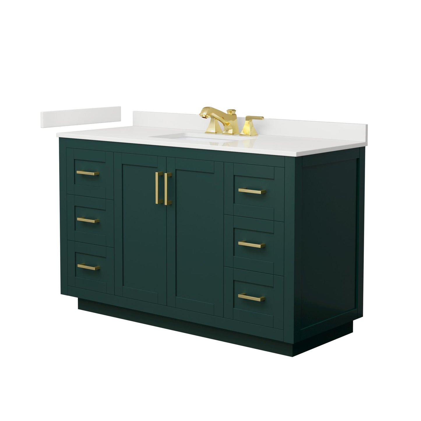 Wyndham Collection Miranda 54" Single Bathroom Vanity in Green, White Quartz Countertop, Undermount Square Sink (3-Hole), Brushed Gold Trim