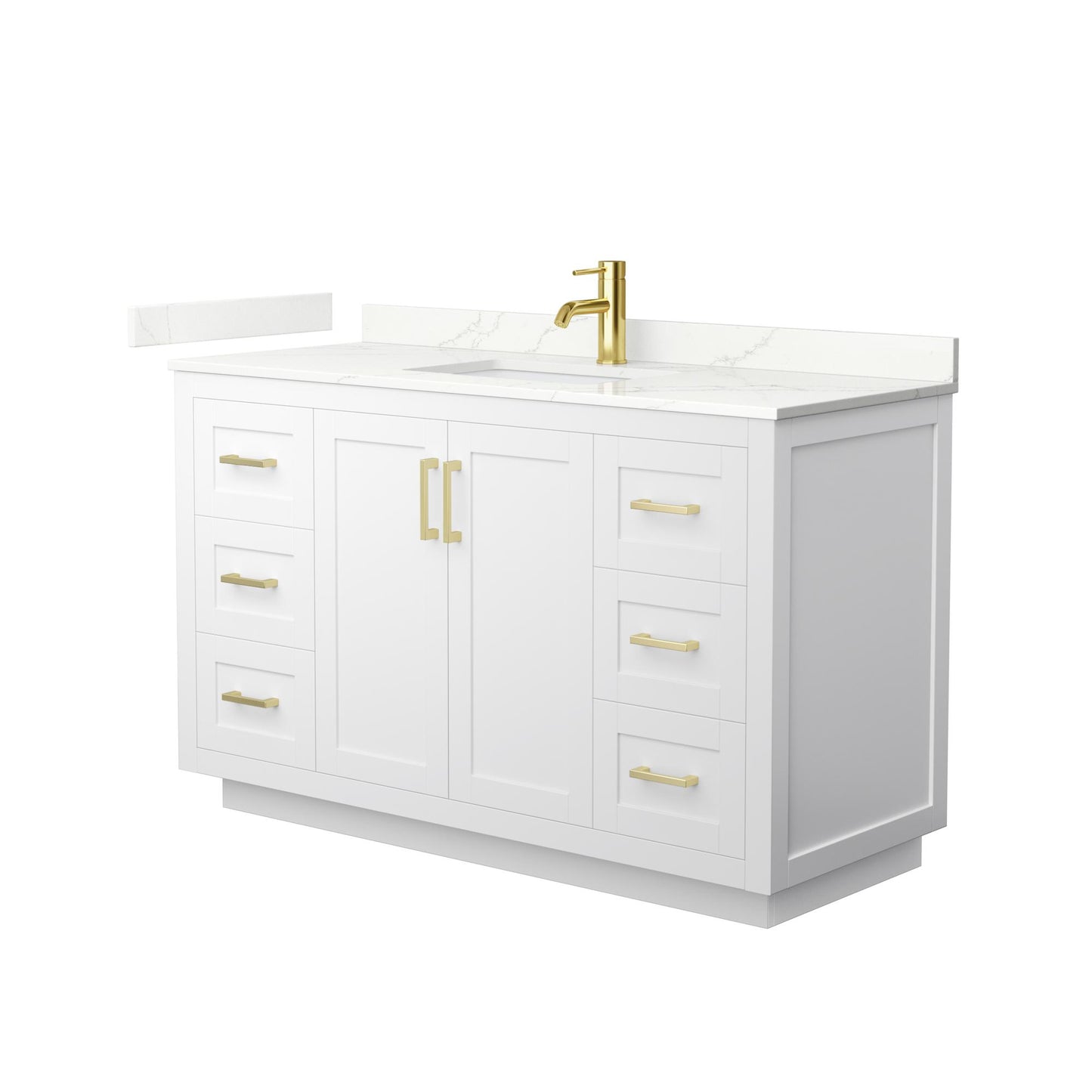 Wyndham Collection Miranda 54" Single Bathroom Vanity in White, Giotto Quartz Countertop, Undermount Square Sink (1-Hole), Brushed Gold Trim