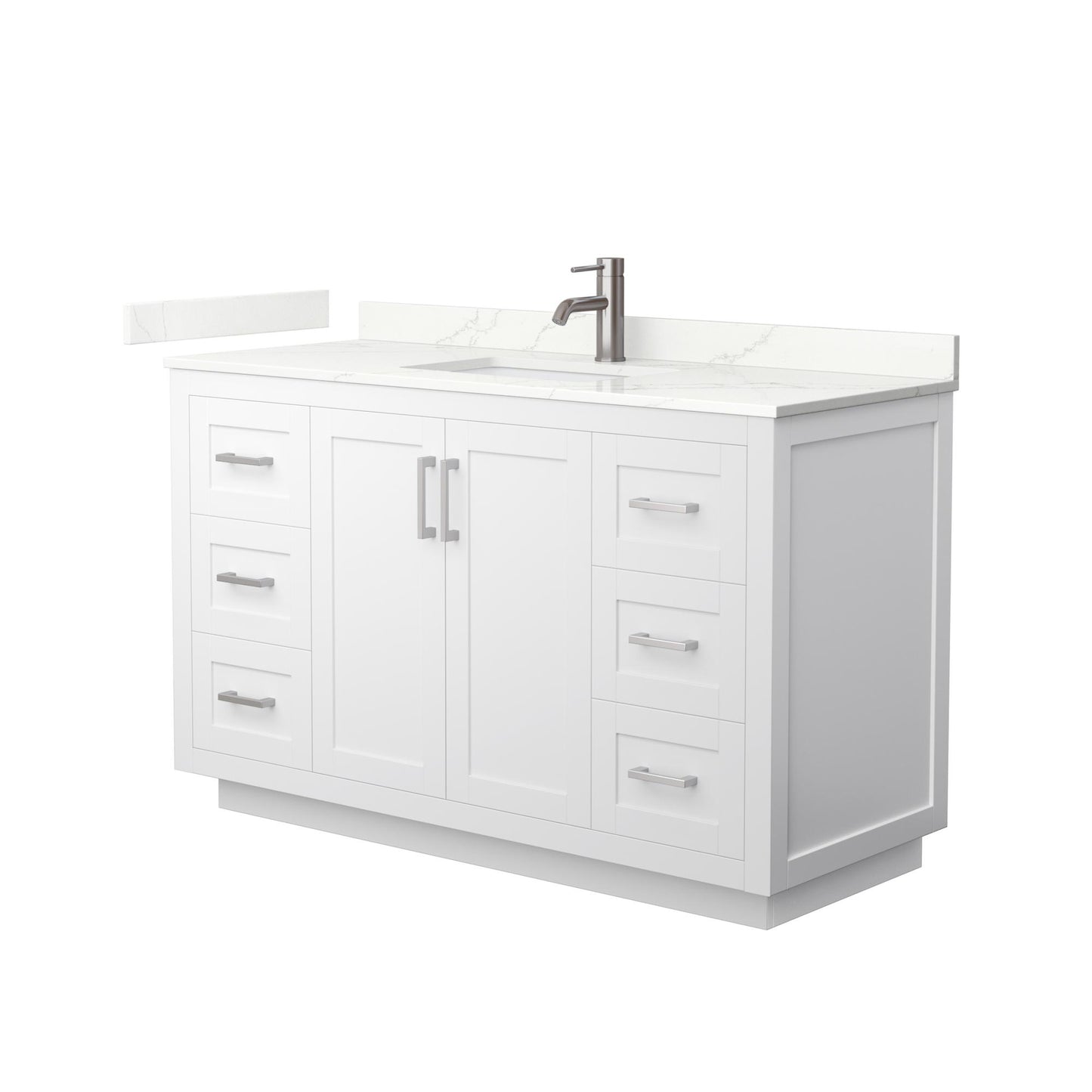 Wyndham Collection Miranda 54" Single Bathroom Vanity in White, Giotto Quartz Countertop, Undermount Square Sink (1-Hole), Brushed Nickel Trim