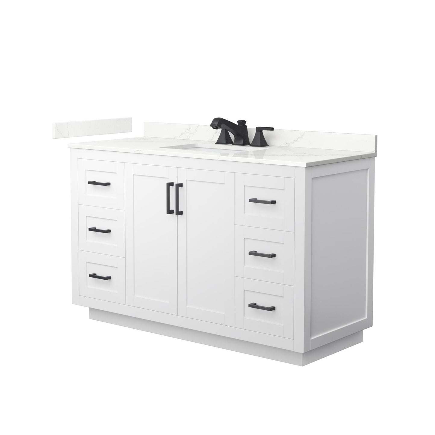 Wyndham Collection Miranda 54" Single Bathroom Vanity in White, Giotto Quartz Countertop, Undermount Square Sink (3-Hole), Matte Black Trim