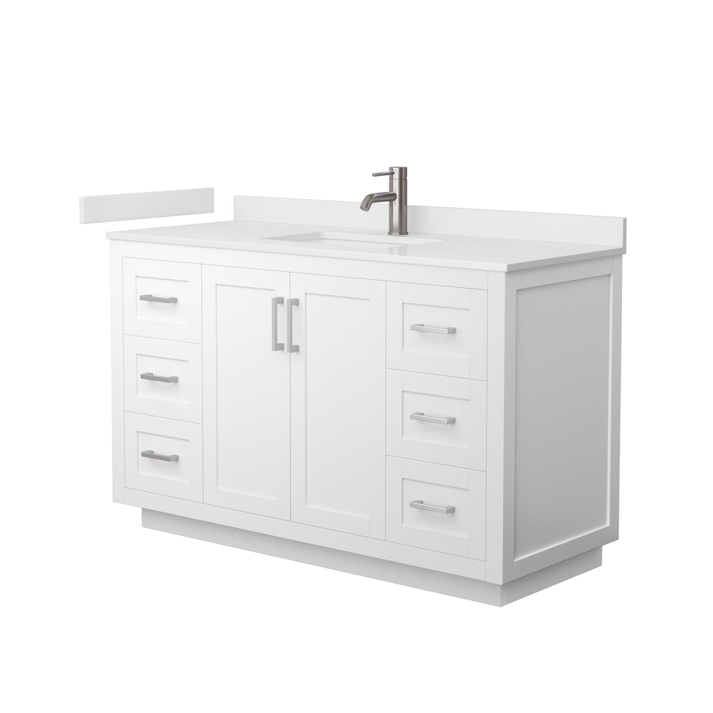Wyndham Collection Miranda 54" Single Bathroom Vanity in White, White Quartz Countertop, Undermount Square Sink (1-Hole), Brushed Nickel Trim
