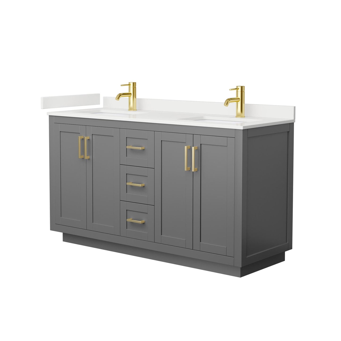 Wyndham Collection Miranda 60" Double Bathroom Vanity in Dark Gray, White Quartz Countertop, Undermount Square Sinks (1-Hole), Brushed Gold Trim