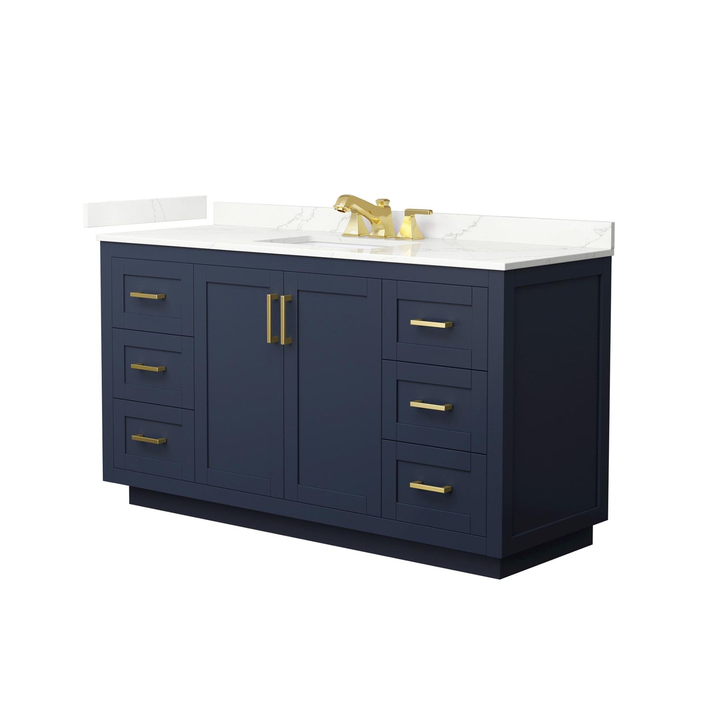 Wyndham Collection Miranda 60" Single Bathroom Vanity in Dark Blue, Giotto Quartz Countertop, Undermount Square Sink (3-Hole), Brushed Gold Trim