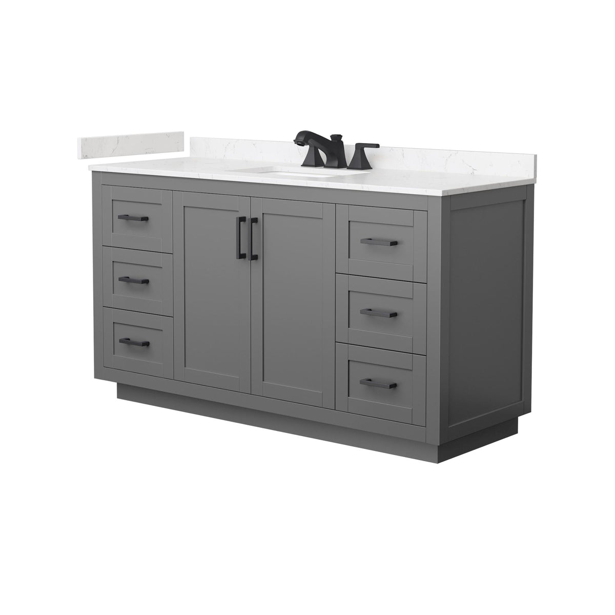 Wyndham Collection Miranda 60" Single Bathroom Vanity in Dark Gray, Carrara Cultured Marble Countertop, Undermount Square Sink (3-Hole), Matte Black Trim