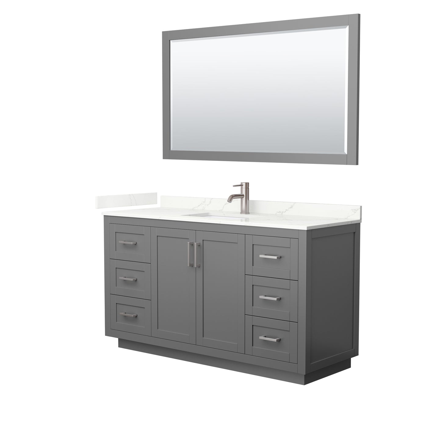 Wyndham Collection Miranda 60" Single Bathroom Vanity in Dark Gray, Giotto Quartz Countertop, Undermount Square Sink (1-Hole), Brushed Nickel Trim, 58" Mirror