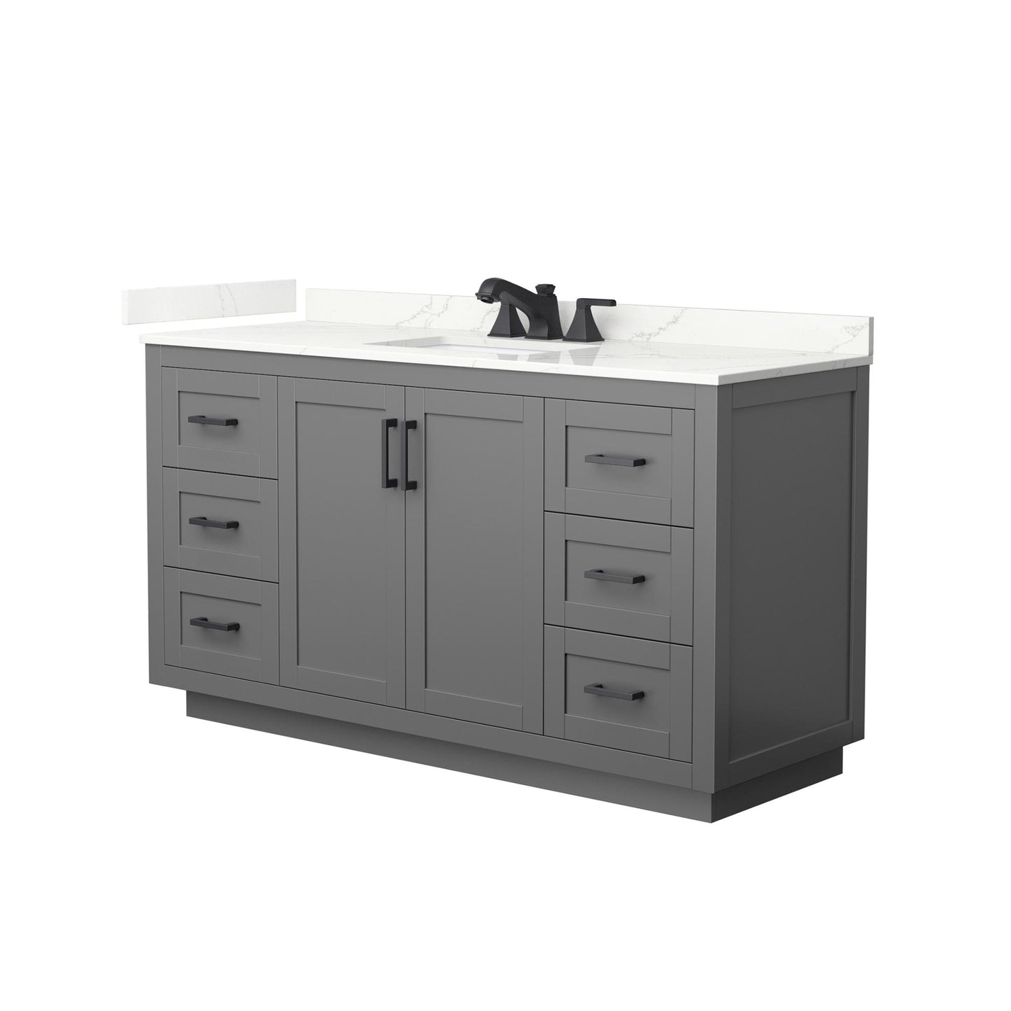 Wyndham Collection Miranda 60" Single Bathroom Vanity in Dark Gray, Giotto Quartz Countertop, Undermount Square Sink (3-Hole), Matte Black Trim