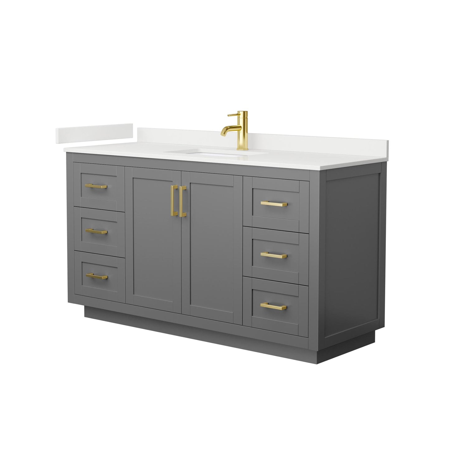 Wyndham Collection Miranda 60" Single Bathroom Vanity in Dark Gray, White Quartz Countertop, Undermount Square Sink (1-Hole), Brushed Gold Trim
