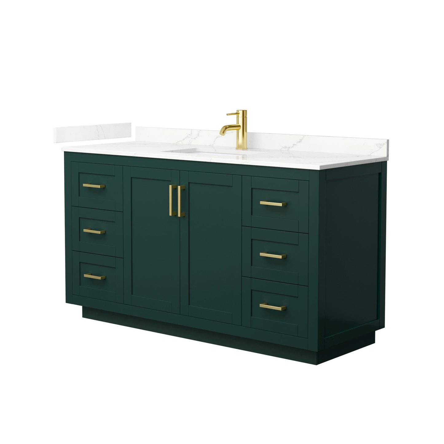 Wyndham Collection Miranda 60" Single Bathroom Vanity in Green, Giotto Quartz Countertop, Undermount Square Sink (1-Hole), Brushed Gold Trim