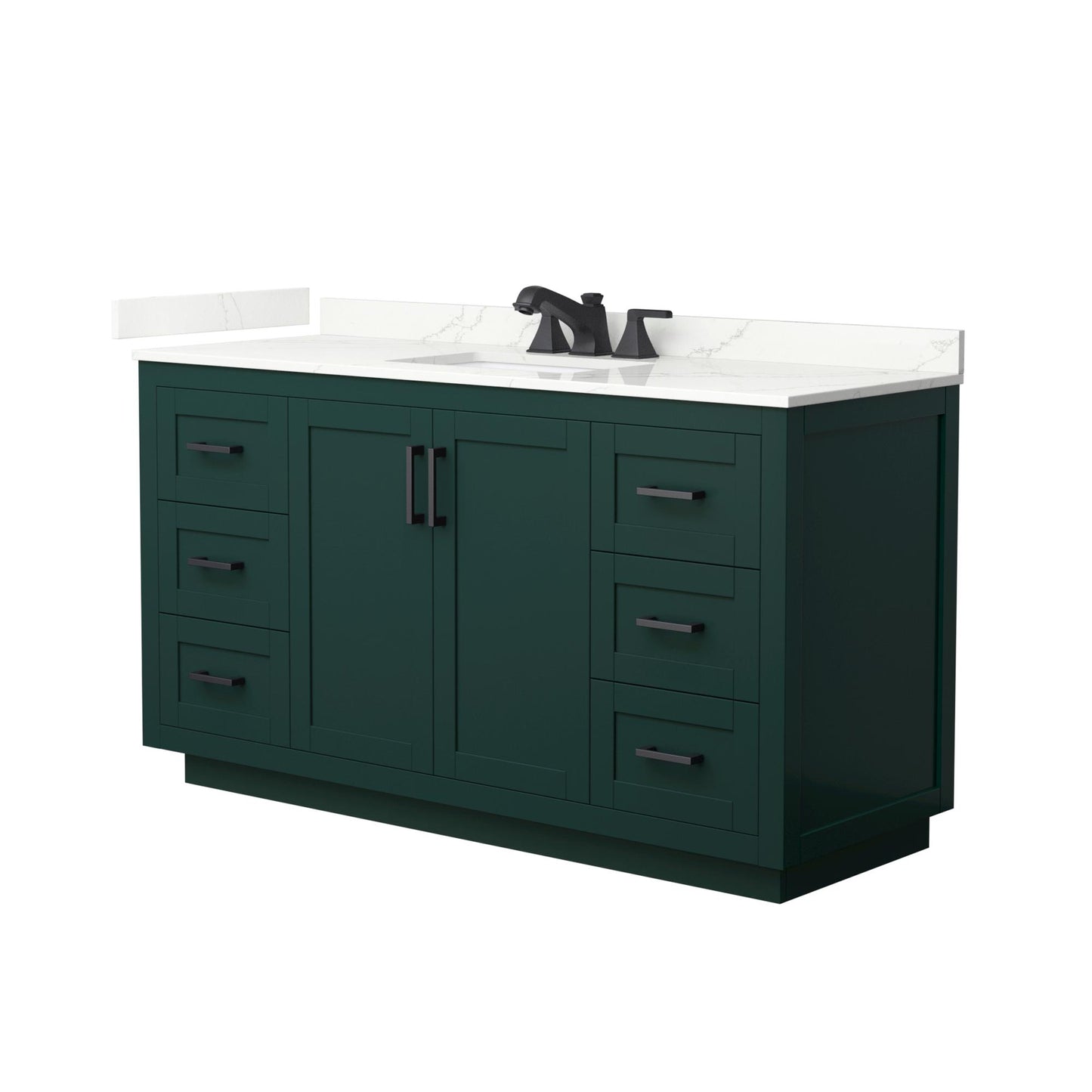 Wyndham Collection Miranda 60" Single Bathroom Vanity in Green, Giotto Quartz Countertop, Undermount Square Sink (3-Hole), Matte Black Trim