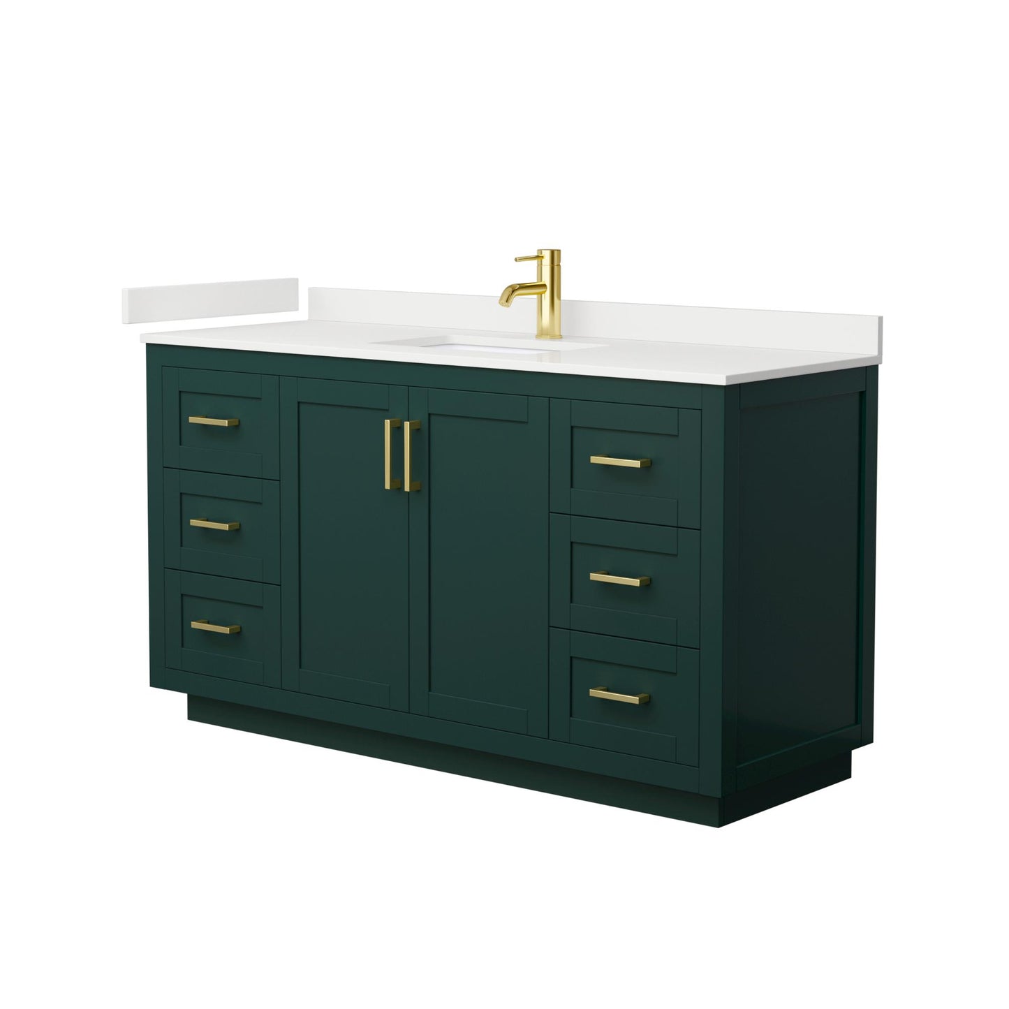 Wyndham Collection Miranda 60" Single Bathroom Vanity in Green, White Quartz Countertop, Undermount Square Sink (1-Hole), Brushed Gold Trim