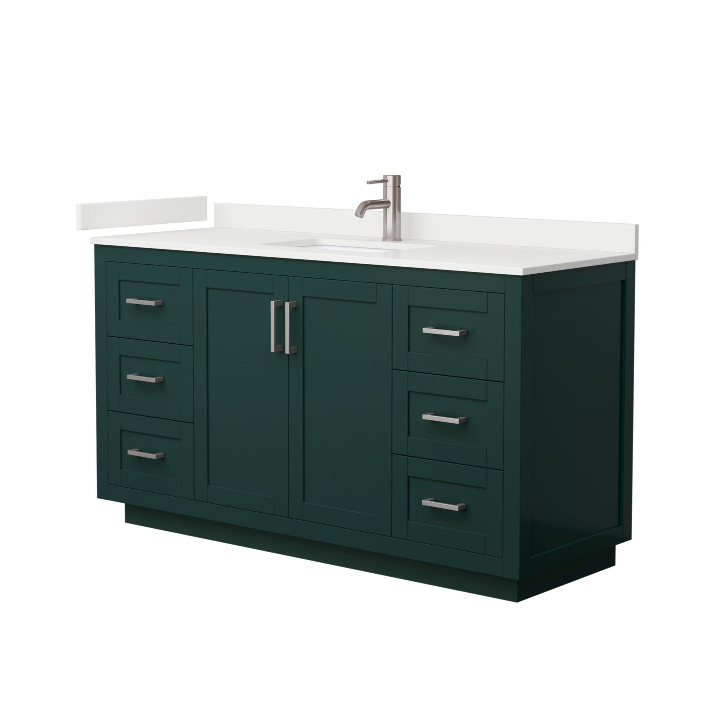 Wyndham Collection Miranda 60" Single Bathroom Vanity in Green, White Quartz Countertop, Undermount Square Sink (1-Hole), Brushed Nickel Trim