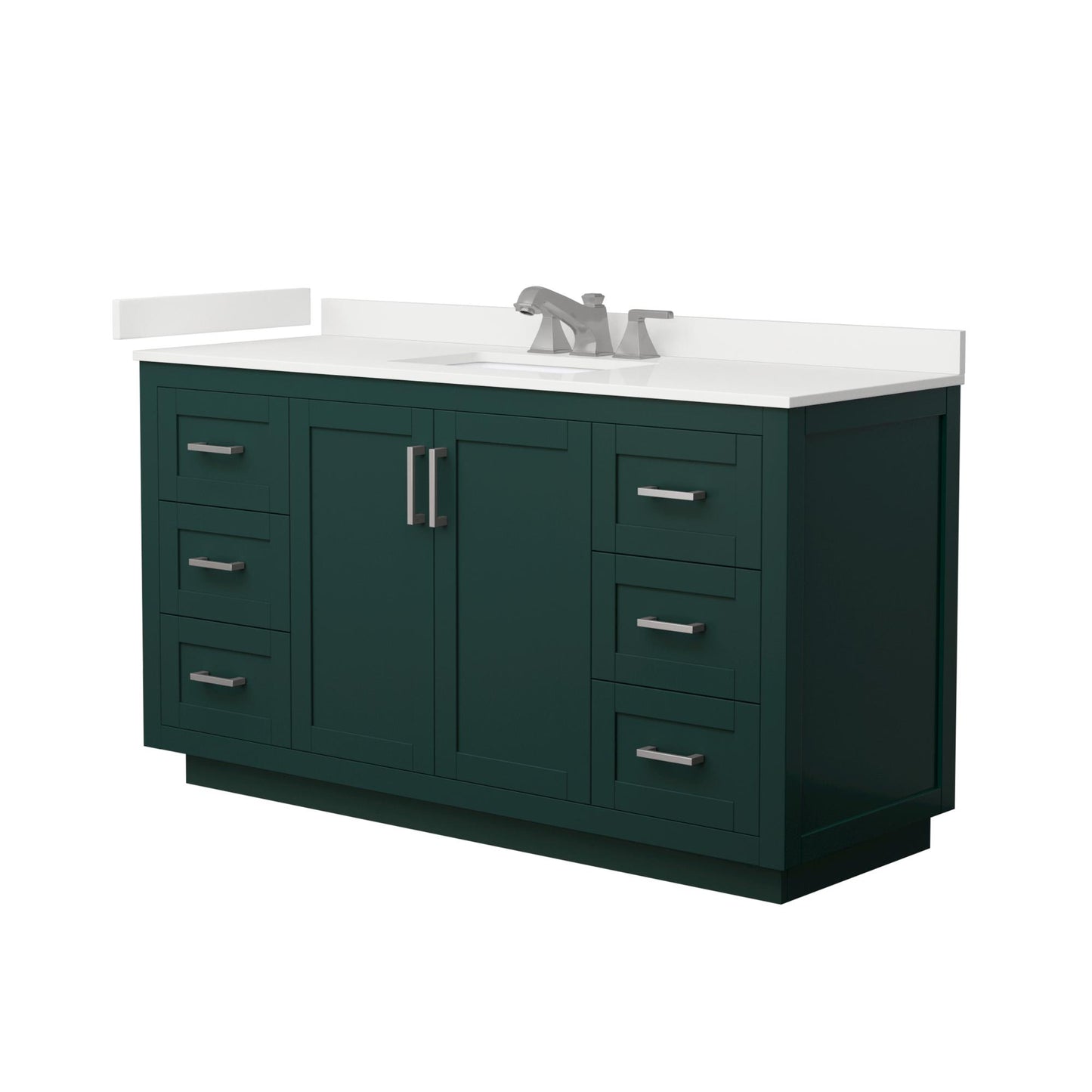 Wyndham Collection Miranda 60" Single Bathroom Vanity in Green, White Quartz Countertop, Undermount Square Sink (3-Hole), Brushed Nickel Trim