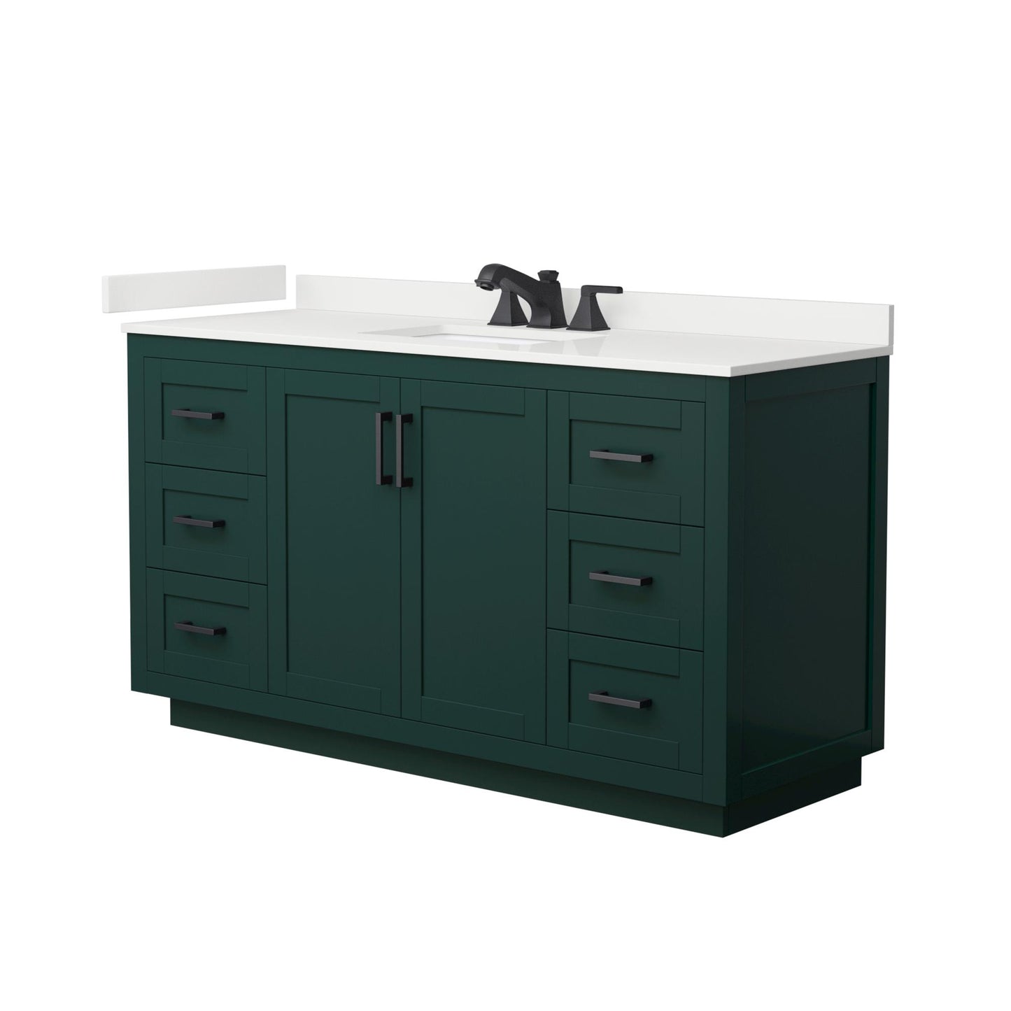 Wyndham Collection Miranda 60" Single Bathroom Vanity in Green, White Quartz Countertop, Undermount Square Sink (3-Hole), Matte Black Trim