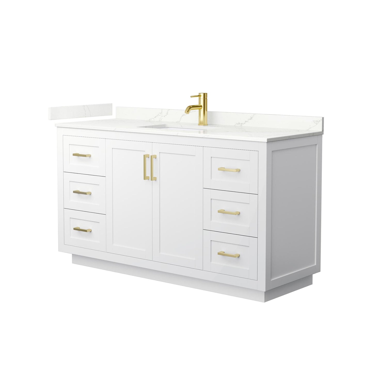 Wyndham Collection Miranda 60" Single Bathroom Vanity in White, Giotto Quartz Countertop, Undermount Square Sink (1-Hole), Brushed Gold Trim