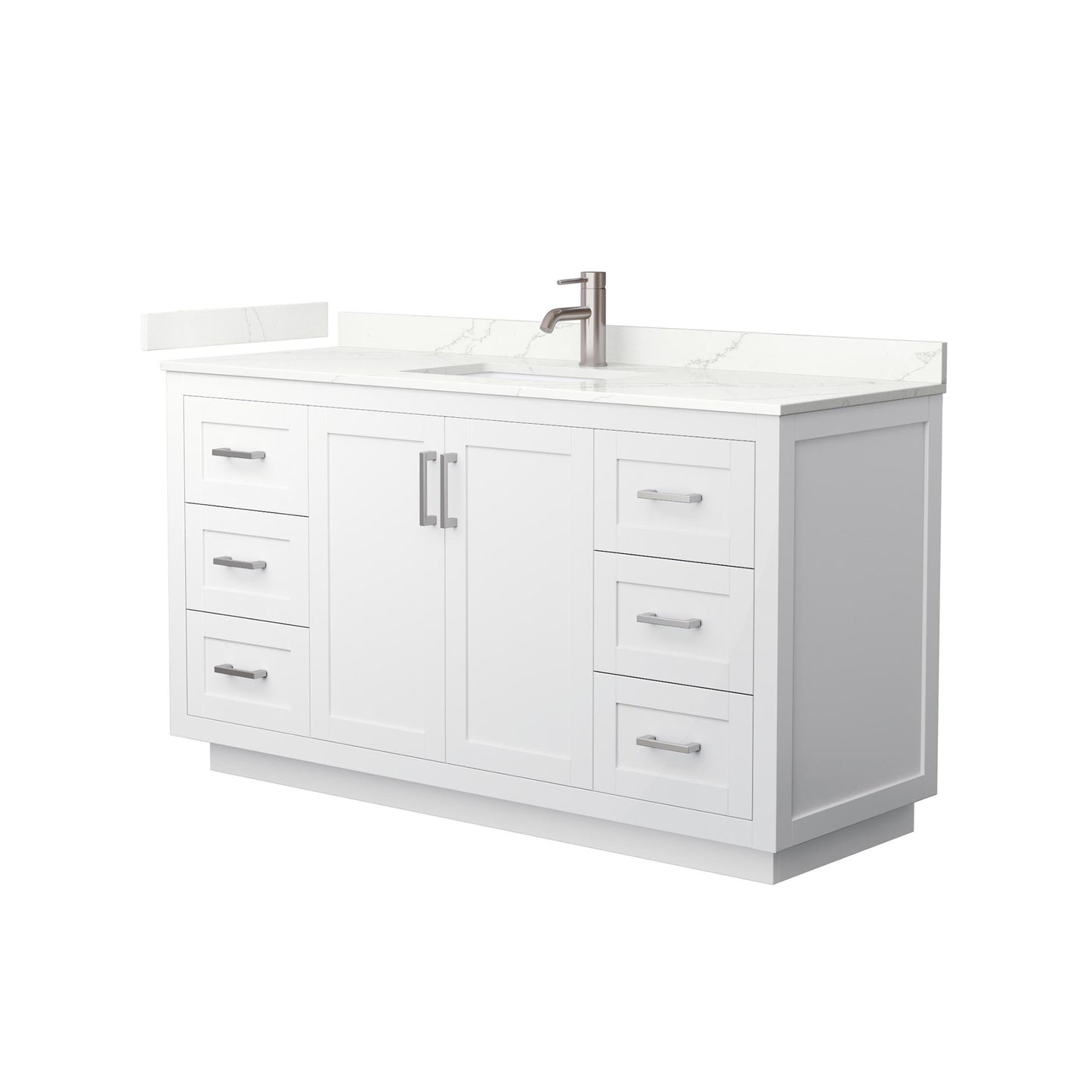 Wyndham Collection Miranda 60" Single Bathroom Vanity in White, Giotto Quartz Countertop, Undermount Square Sink (1-Hole), Brushed Nickel Trim