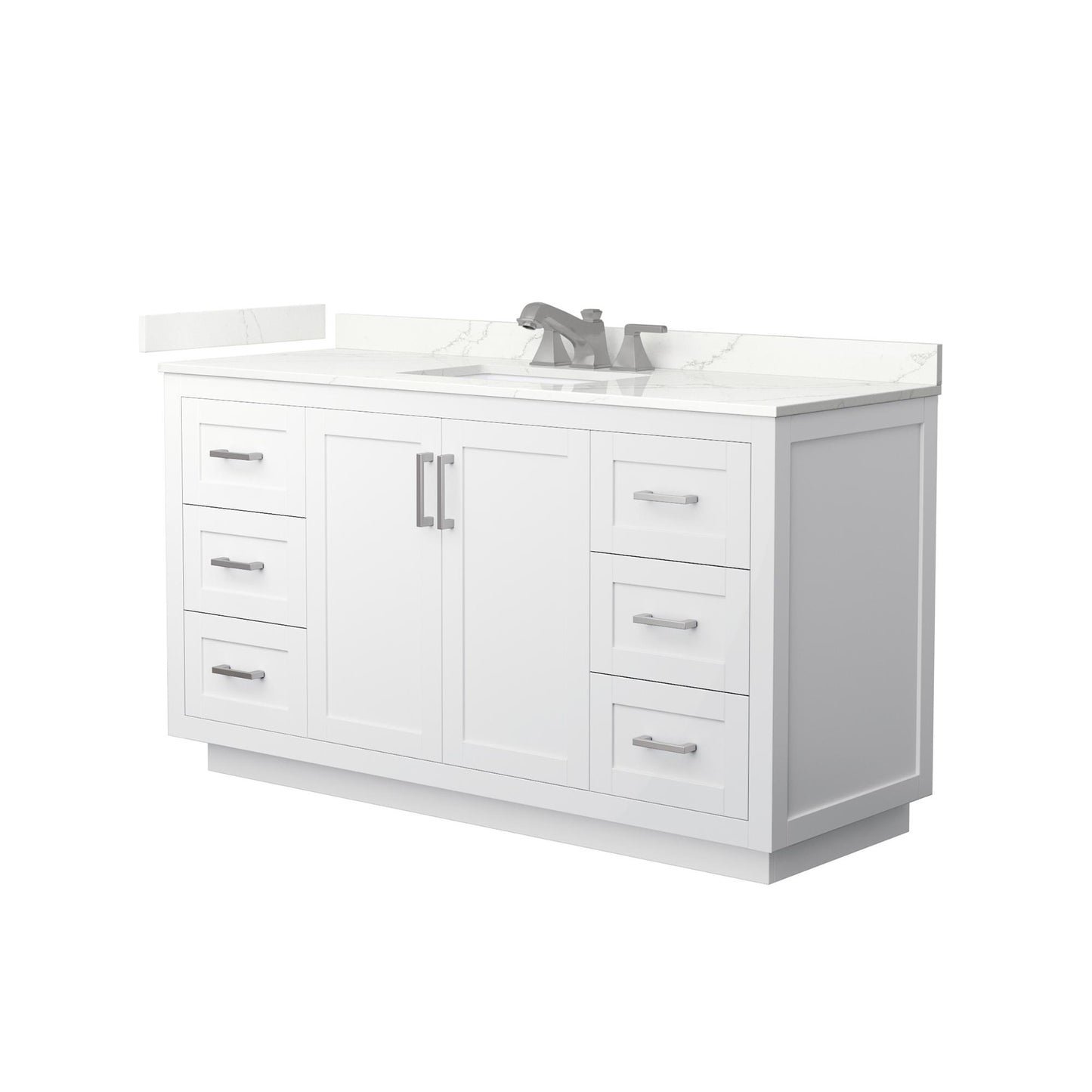 Wyndham Collection Miranda 60" Single Bathroom Vanity in White, Giotto Quartz Countertop, Undermount Square Sink (3-Hole), Brushed Nickel Trim