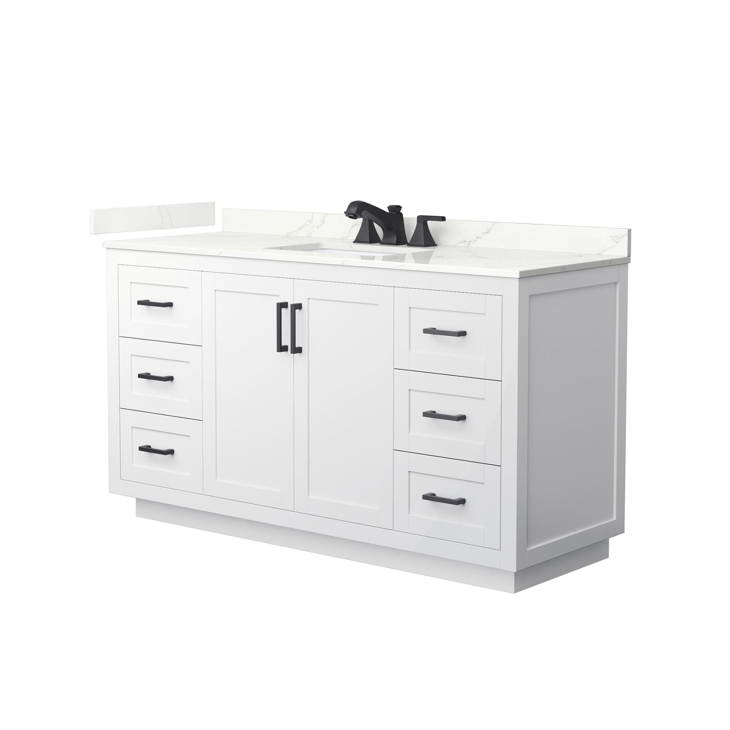 Wyndham Collection Miranda 60" Single Bathroom Vanity in White, Giotto Quartz Countertop, Undermount Square Sink (3-Hole), Matte Black Trim