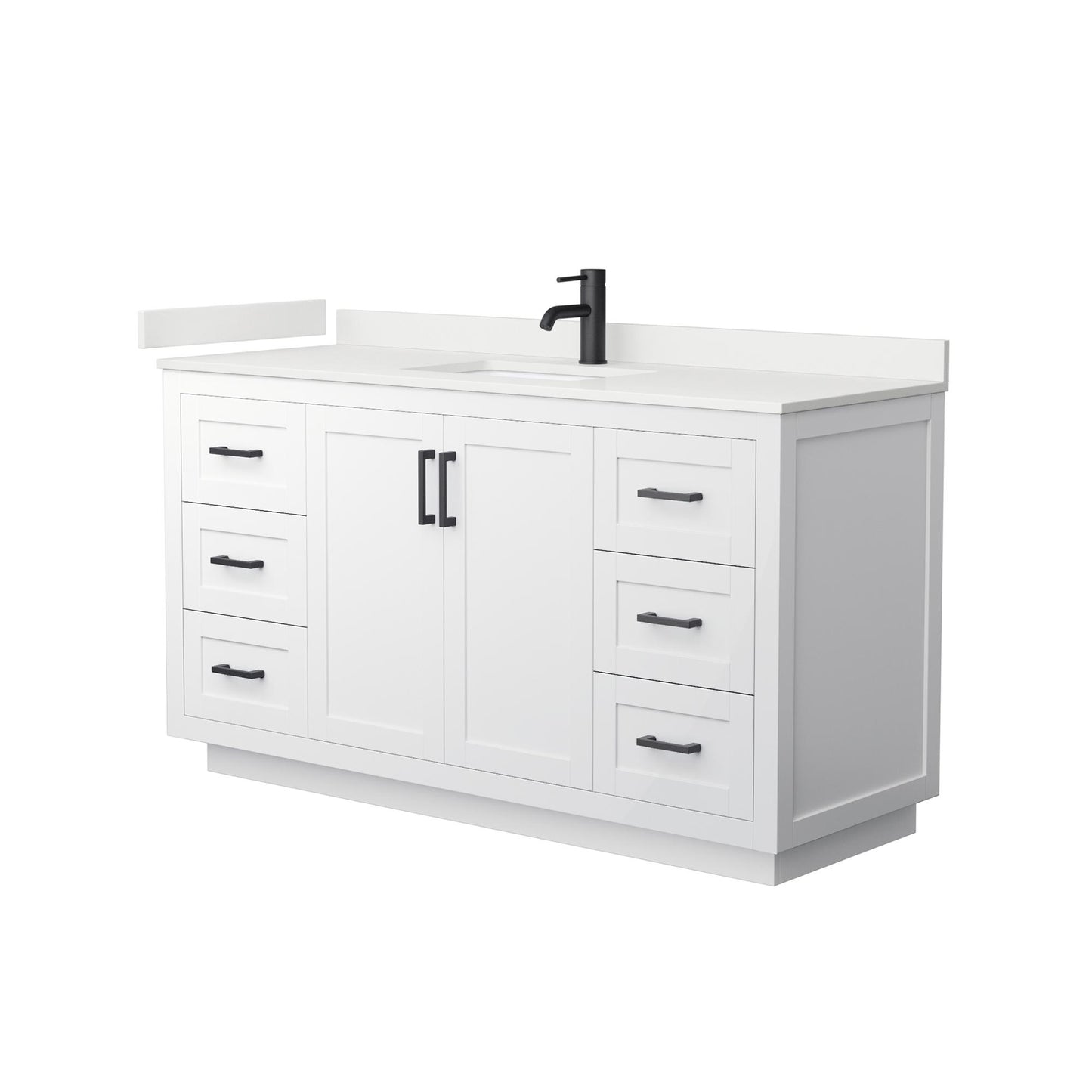 Wyndham Collection Miranda 60" Single Bathroom Vanity in White, White Quartz Countertop, Undermount Square Sink (1-Hole), Matte Black Trim