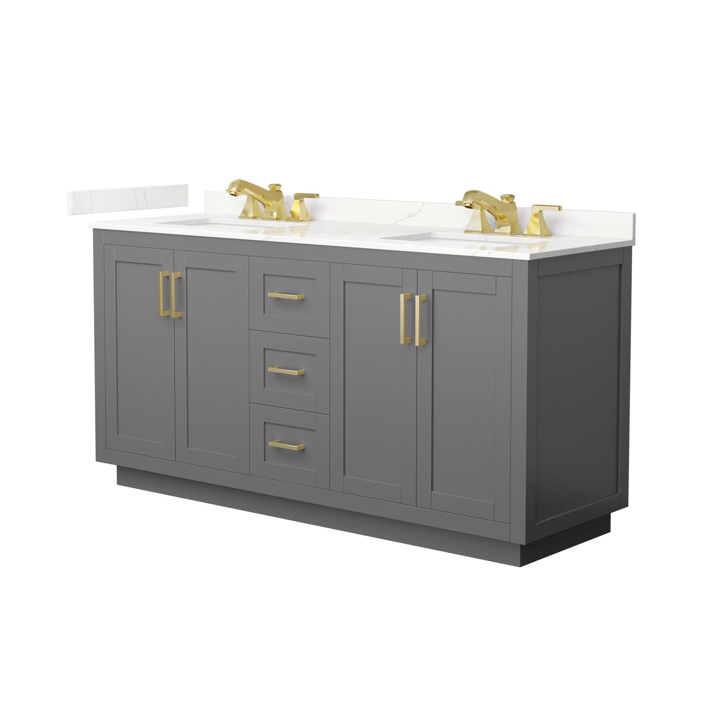 Wyndham Collection Miranda 66" Double Bathroom Vanity in Dark Gray, Giotto Quartz Countertop, Undermount Square Sinks (3-Hole), Brushed Gold Trim