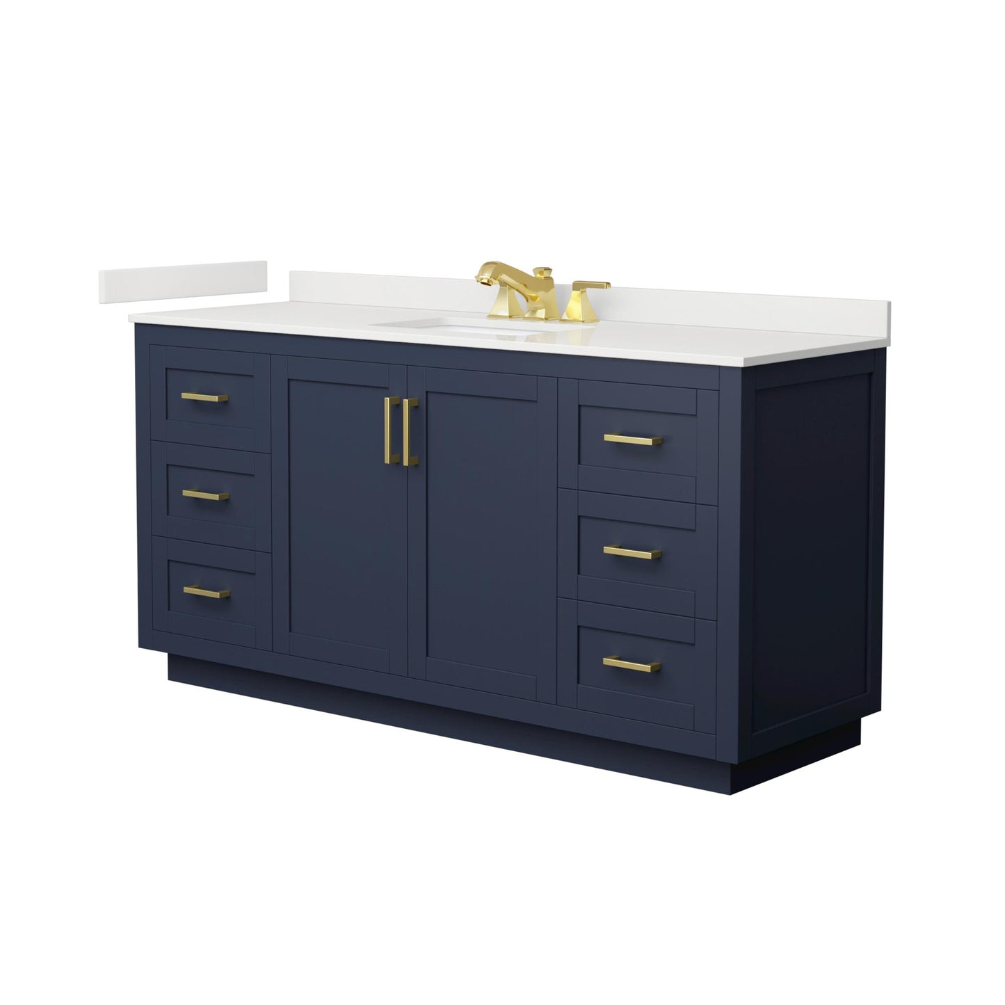 Wyndham Collection Miranda 66" Single Bathroom Vanity in Dark Blue, White Quartz Countertop, Undermount Square Sink (3-Hole), Brushed Gold Trim