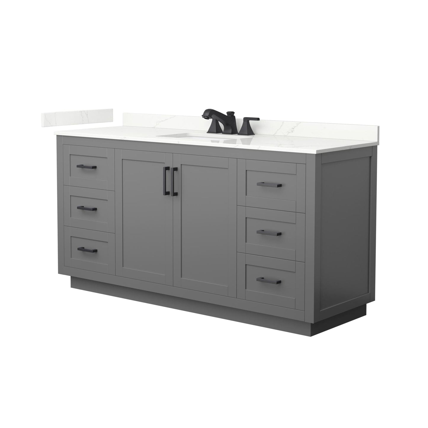 Wyndham Collection Miranda 66" Single Bathroom Vanity in Dark Gray, Giotto Quartz Countertop, Undermount Square Sink (3-Hole), Matte Black Trim