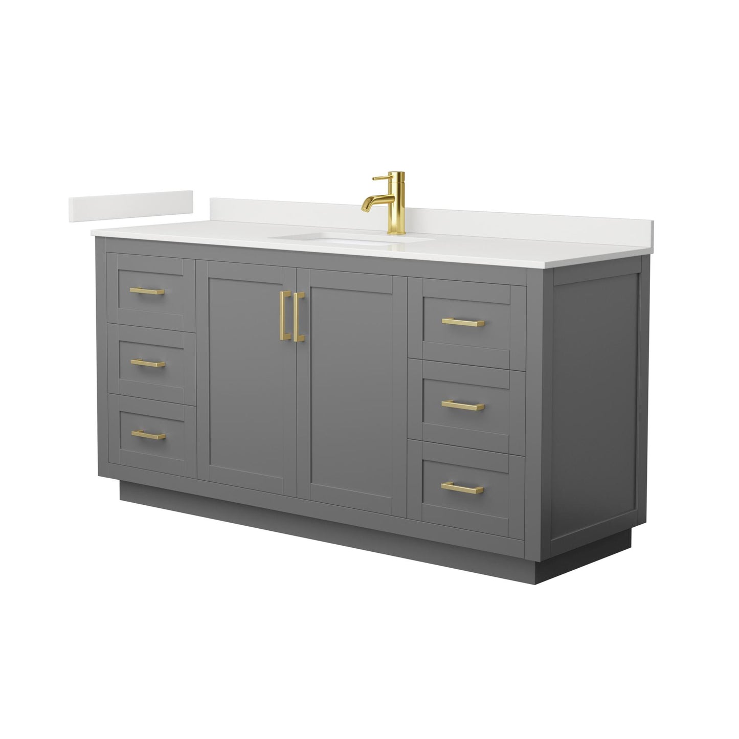 Wyndham Collection Miranda 66" Single Bathroom Vanity in Dark Gray, White Quartz Countertop, Undermount Square Sink (1-Hole), Brushed Gold Trim