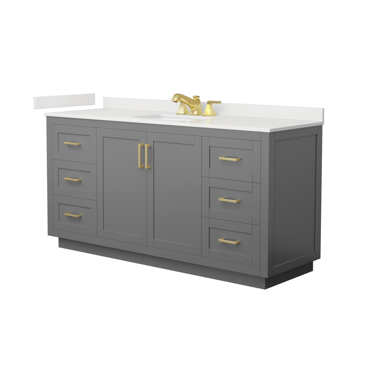 Wyndham Collection Miranda 66" Single Bathroom Vanity in Dark Gray, White Quartz Countertop, Undermount Square Sink (3-Hole), Brushed Gold Trim