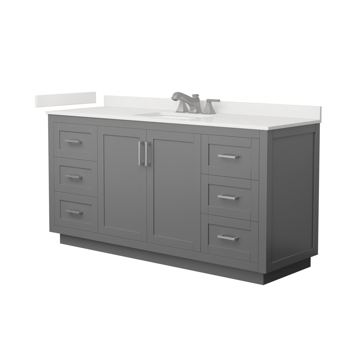 Wyndham Collection Miranda 66" Single Bathroom Vanity in Dark Gray, White Quartz Countertop, Undermount Square Sink (3-Hole), Brushed Nickel Trim