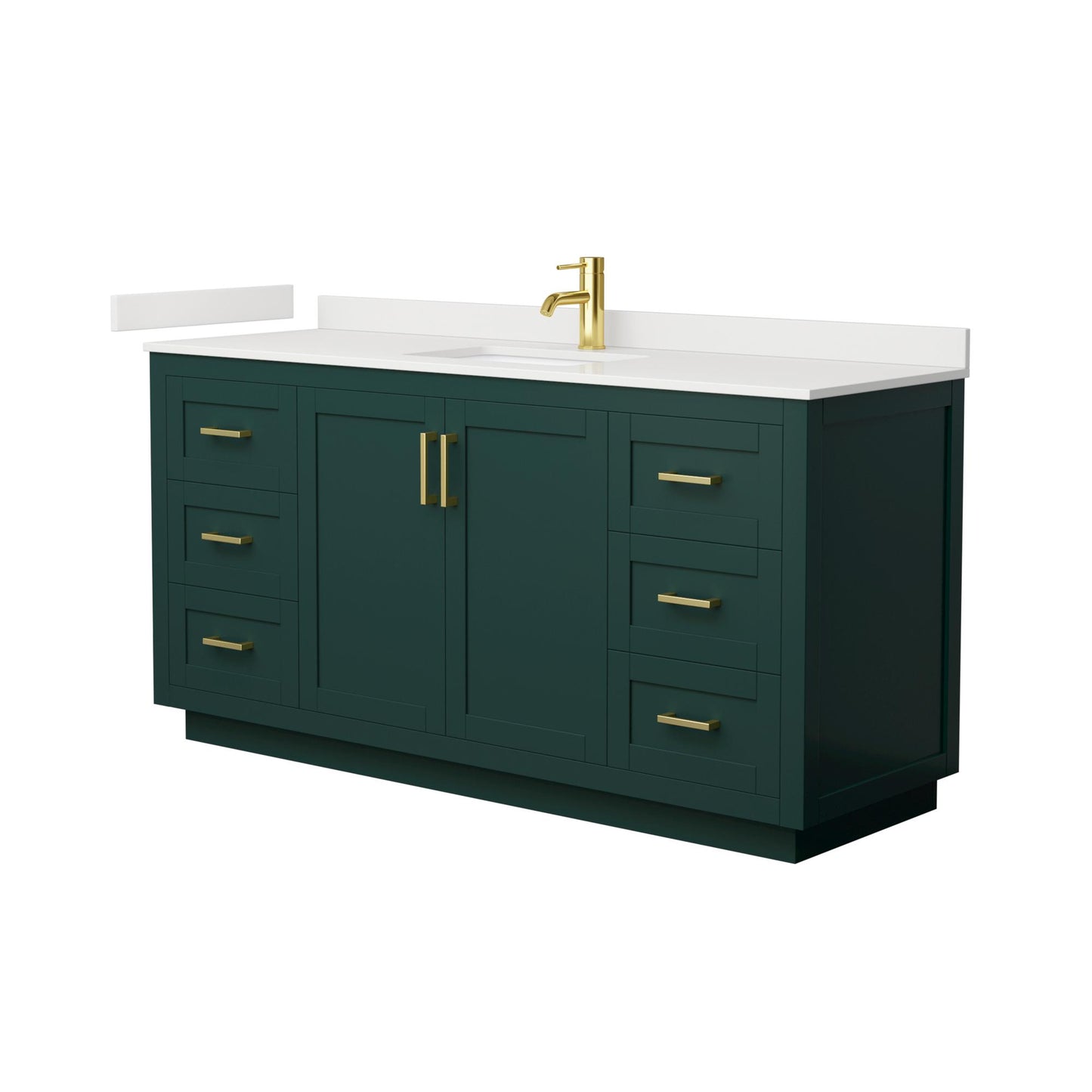 Wyndham Collection Miranda 66" Single Bathroom Vanity in Green, White Quartz Countertop, Undermount Square Sink (1-Hole), Brushed Gold Trim