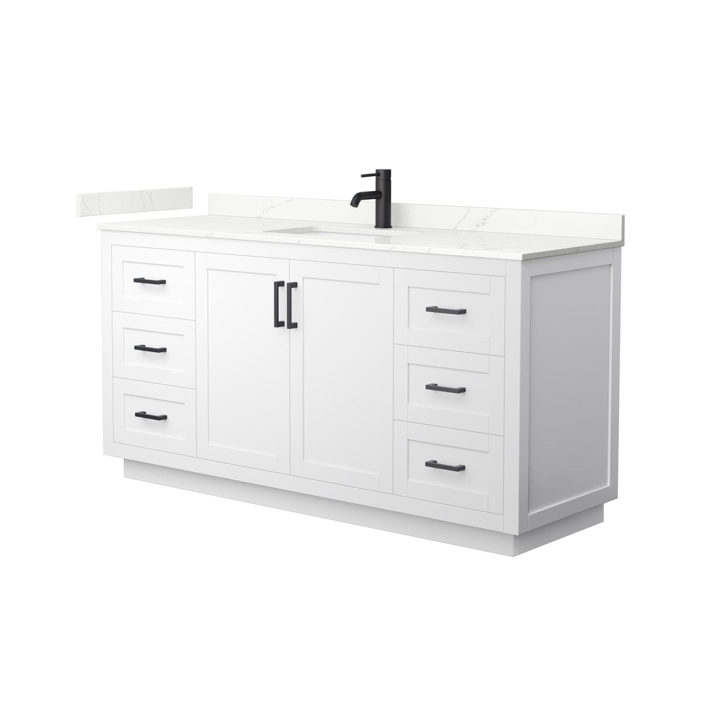Wyndham Collection Miranda 66" Single Bathroom Vanity in White, Giotto Quartz Countertop, Undermount Square Sink (1-Hole), Matte Black Trim