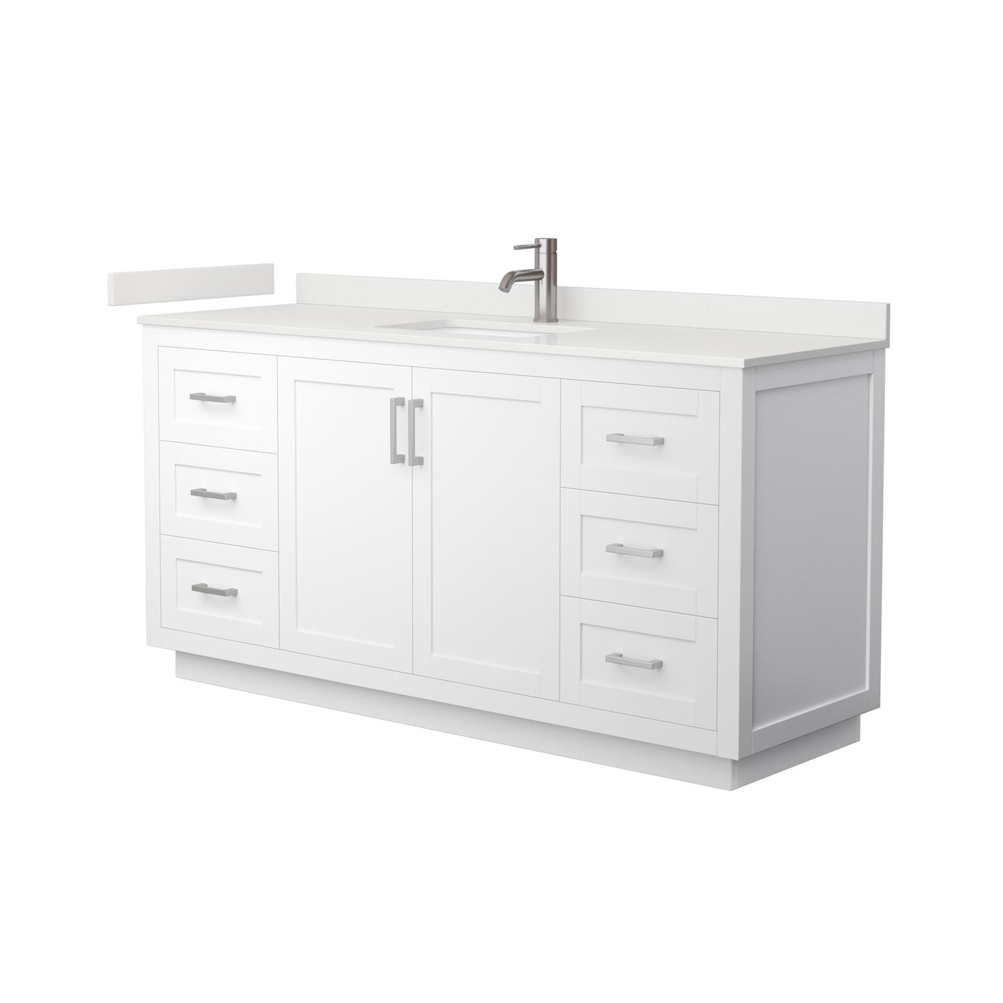 Wyndham Collection Miranda 66" Single Bathroom Vanity in White, White Quartz Countertop, Undermount Square Sink (1-Hole), Brushed Nickel Trim