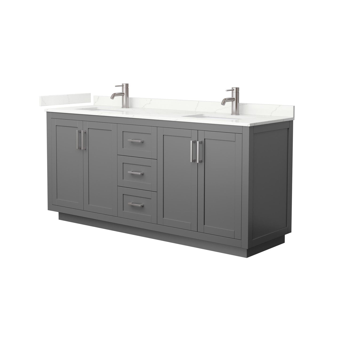 Wyndham Collection Miranda 72" Double Bathroom Vanity in Dark Gray, Giotto Quartz Countertop, Undermount Square Sinks (1-Hole), Brushed Nickel Trim