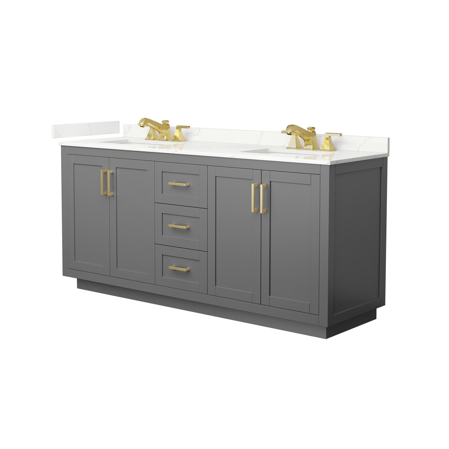 Wyndham Collection Miranda 72" Double Bathroom Vanity in Dark Gray, Giotto Quartz Countertop, Undermount Square Sinks (3-Hole), Brushed Gold Trim