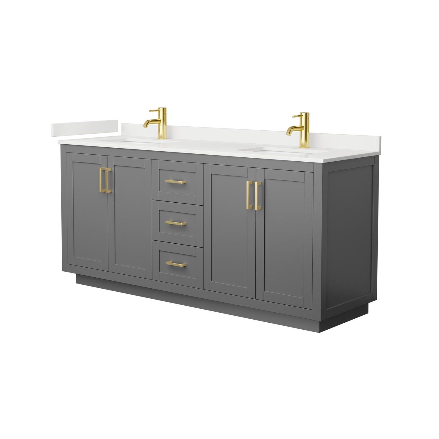 Wyndham Collection Miranda 72" Double Bathroom Vanity in Dark Gray, White Quartz Countertop, Undermount Square Sinks (1-Hole), Brushed Gold Trim