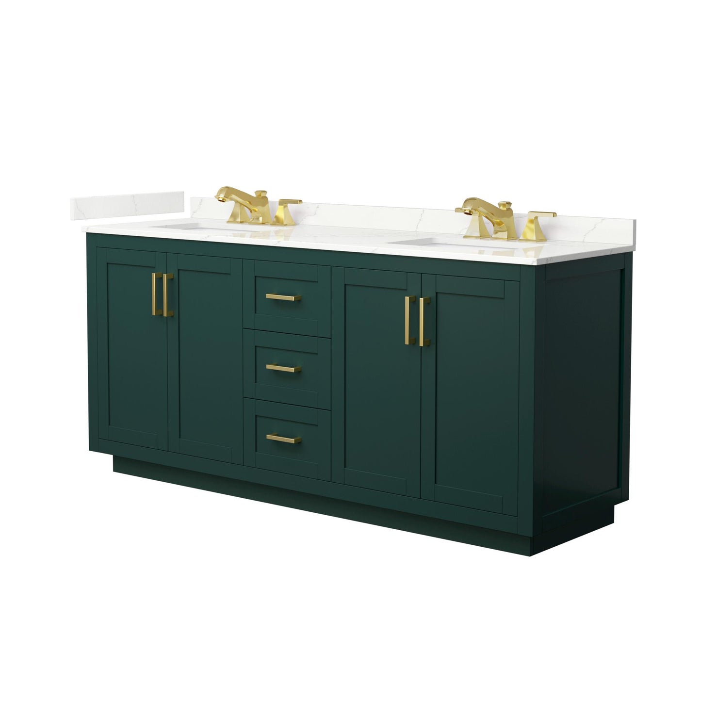 Wyndham Collection Miranda 72" Double Bathroom Vanity in Green, Giotto Quartz Countertop, Undermount Square Sinks (3-Hole), Brushed Gold Trim