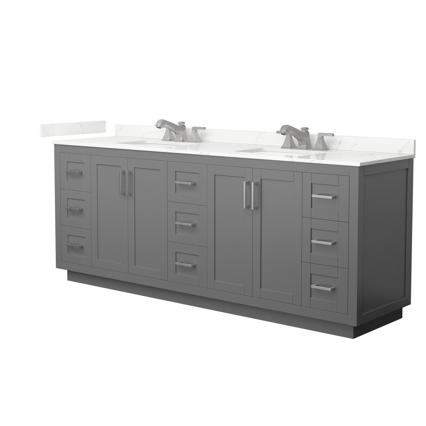 Wyndham Collection Miranda 84" Double Bathroom Vanity in Dark Gray, Giotto Quartz Countertop, Undermount Square Sinks (3-Hole), Brushed Nickel Trim