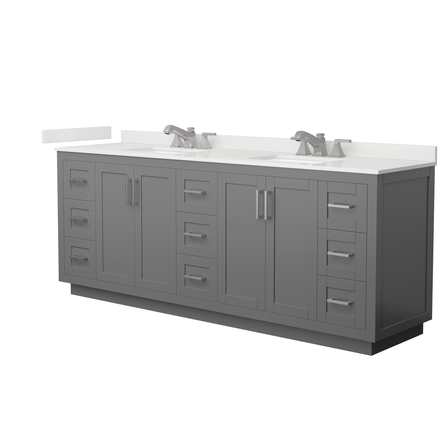 Wyndham Collection Miranda 84" Double Bathroom Vanity in Dark Gray, White Quartz Countertop, Undermount Square Sinks (3-Hole), Brushed Nickel Trim