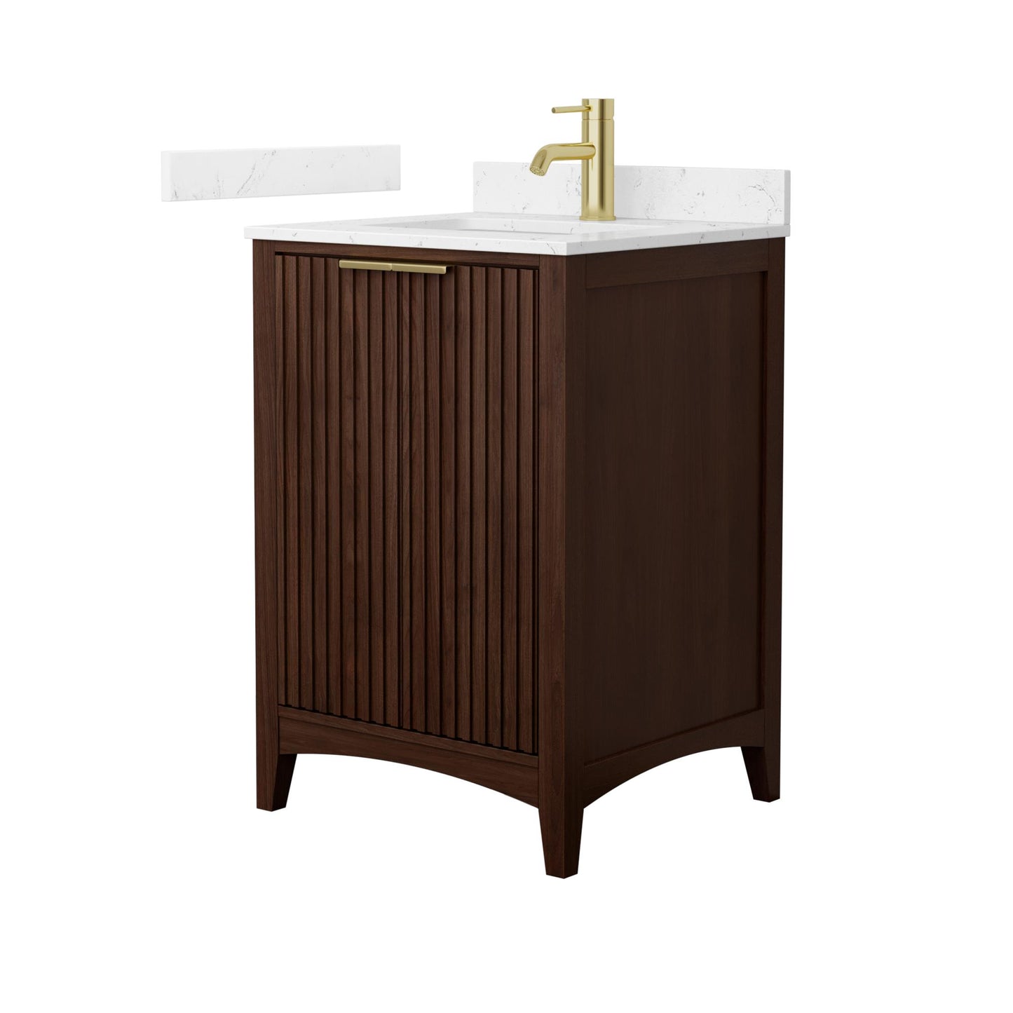 Wyndham Collection Palmilla 24" Single Bathroom Vanity in Dark Walnut, Carrara Cultured Marble Countertop, Undermount Square Sink (1-Hole), Brushed Gold Trim