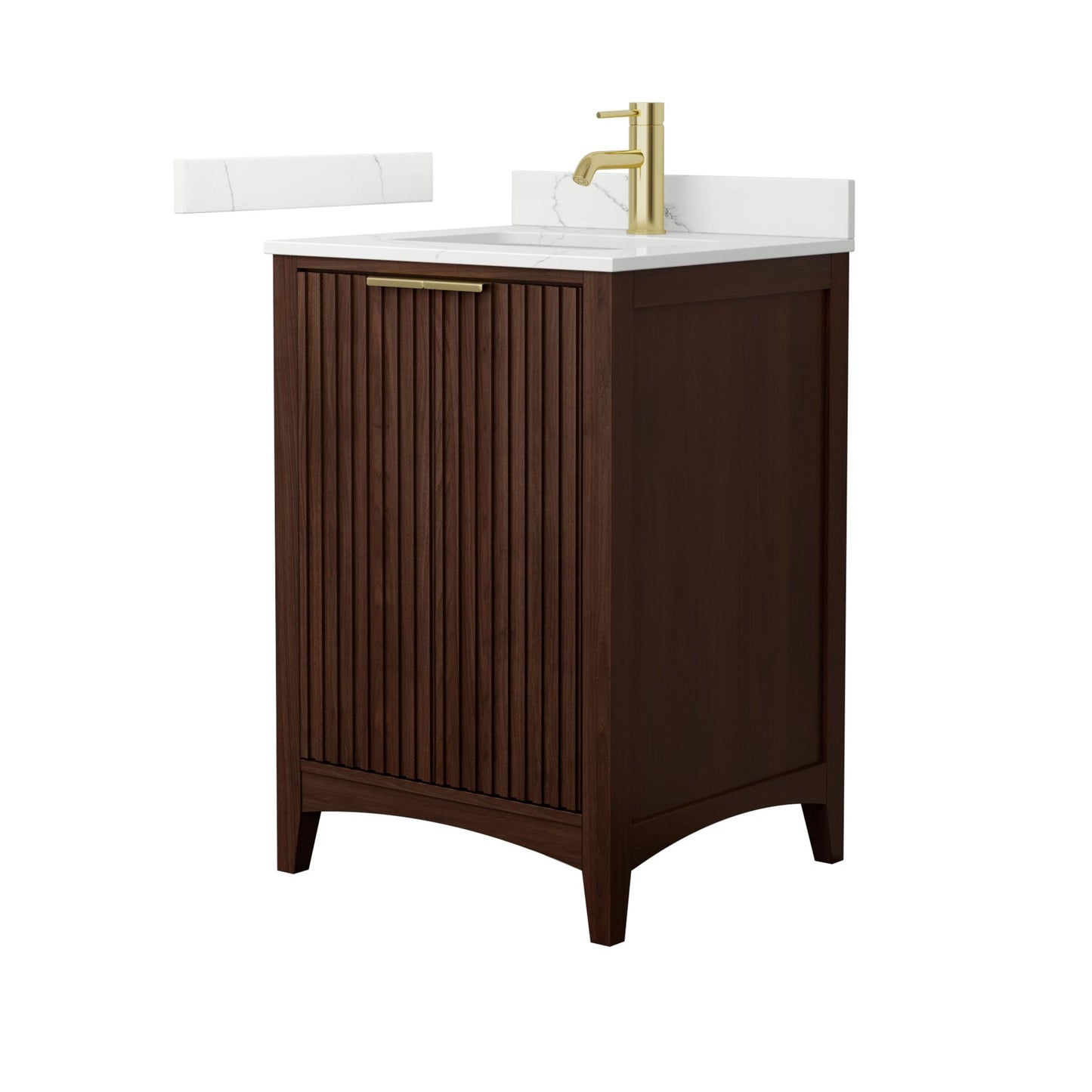 Wyndham Collection Palmilla 24" Single Bathroom Vanity in Dark Walnut, Giotto Quartz Countertop, Undermount Square Sink (1-Hole), Brushed Gold Trim