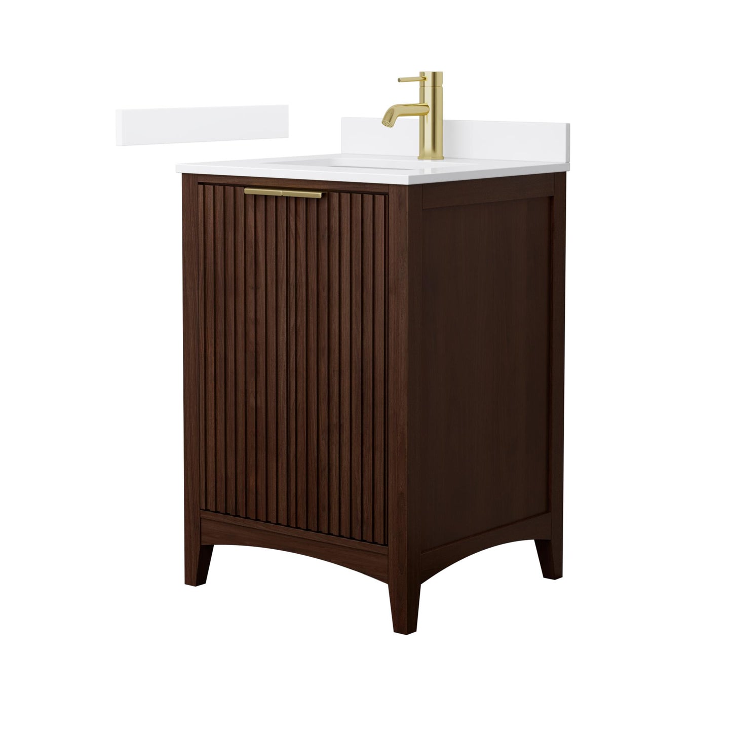 Wyndham Collection Palmilla 24" Single Bathroom Vanity in Dark Walnut, White Cultured Marble Countertop, Undermount Square Sink (1-Hole), Brushed Gold Trim
