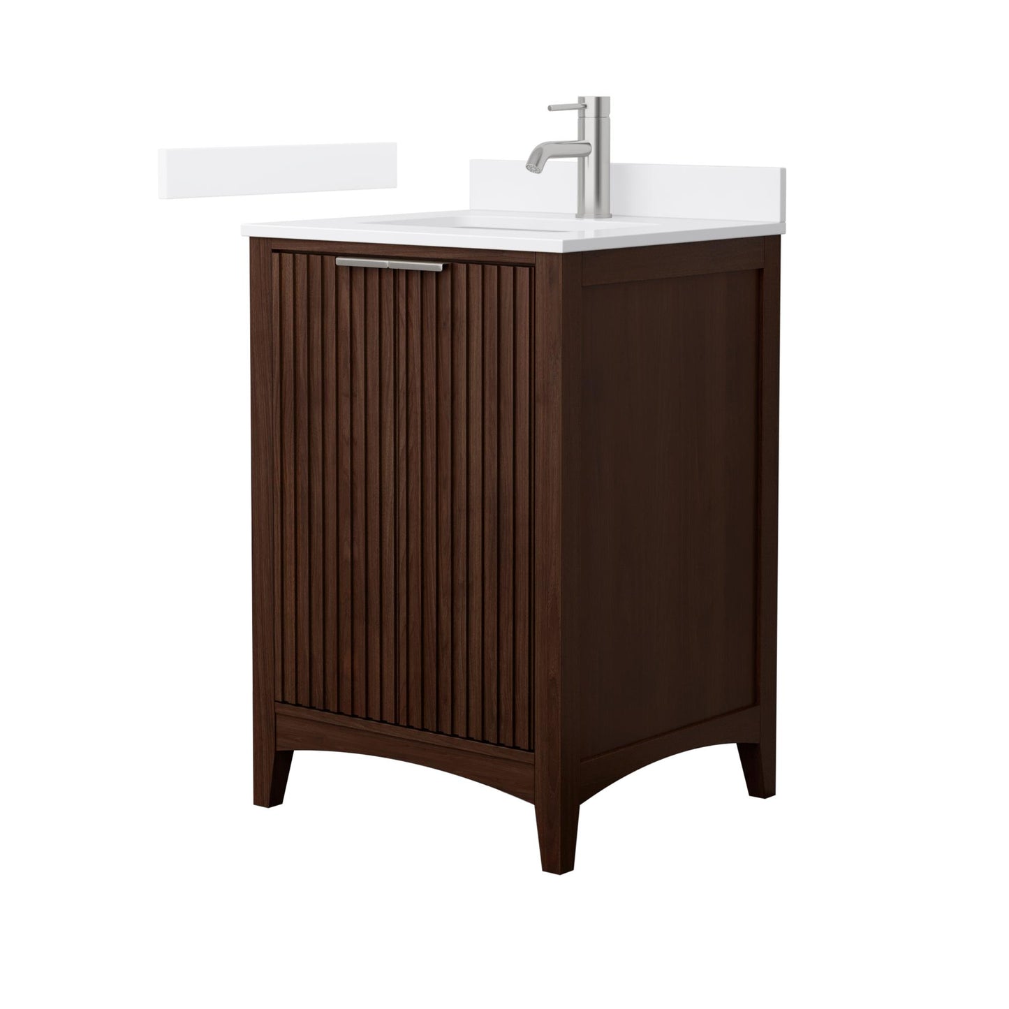 Wyndham Collection Palmilla 24" Single Bathroom Vanity in Dark Walnut, White Cultured Marble Countertop, Undermount Square Sink (1-Hole), Brushed Nickel Trim